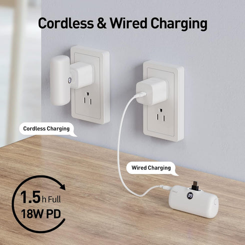 iWALK Small Portable Charger - 4800mAh 18W PD Fast Charging Power Bank with Built-in USB-C Connector, White