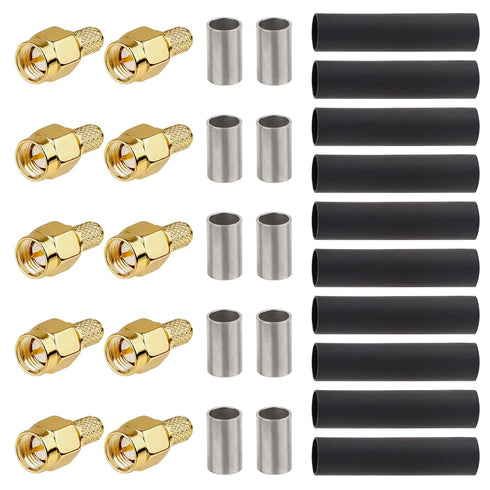 SMA Male Crimp Connector, RF Plug Crimp Connector for RG58 RG142 RG400 LMR195 Coaxial Cable (10 Pack)