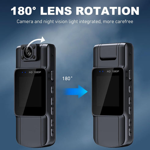 Sanpyl L11 1080P 180 1.54inch Body Camera, HD Wearable Mini Body Cameras with IR Night Vision, Rotatable Lens, Screen