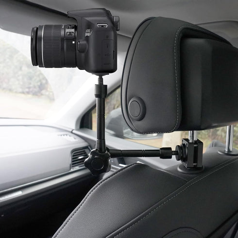 Car Headrest Camera Mount for GoPro/Insta 360/DJI OSMO, 10 inch Length Magic Arm, Aluminum Alloy