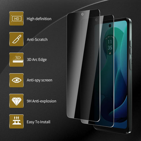 3 Pack Privacy Screen Protector for Motorola Moto G 5G / G Play 5G 2024, Anti Spy Tempered Glass 9H Hardness, Black