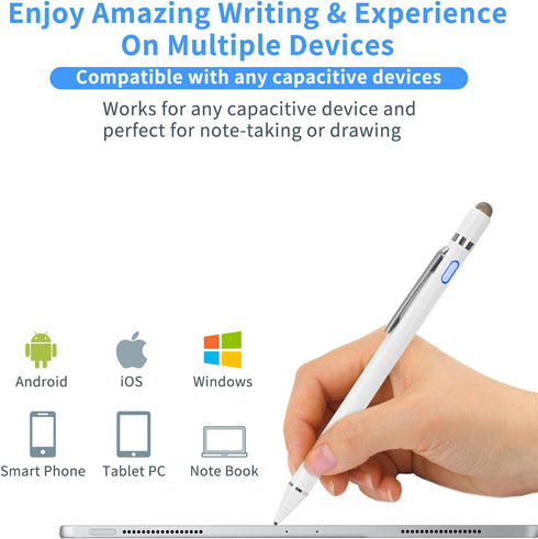 Active Stylus Capacitive Digital Pen with 1.5mm Ultra Fine Tip for iPad, Drawing Compatible with Apple Pencil/Samsung