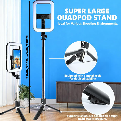 WEIIBDIE Stand,54" Dimmable Foldable Selfie Light with Extendable Phone Holder Selfie Stick with LED Lights