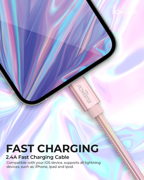 LIQUIPEL Powertek 6 ft iPhone Charger Cable, Fast Charging Lightning to USB Adapter, MFI Certified, Light Pink