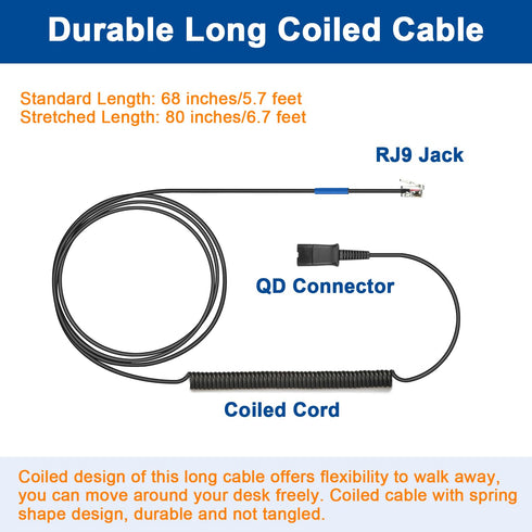 U10 Headset Adapter, RJ9 to QD Cable for Plantronics Quick Disconnect Headsets, Compatible with Cisco IP Phones