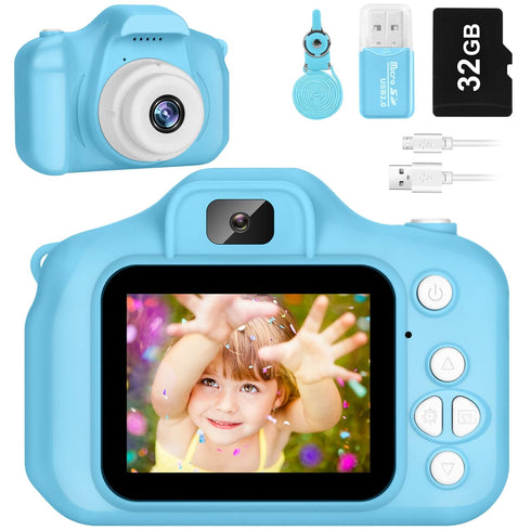 Kids Camera for Boys and Girls, SINEAU Digital Camera Toy Gift with 32GB SD Card, 1080P Video Recorder, Blue