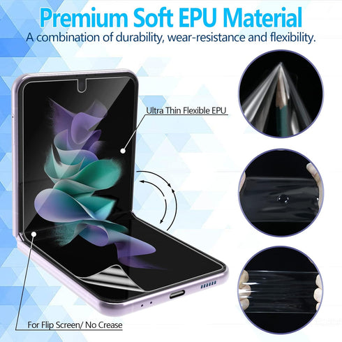 Samsung Galaxy Z Flip 4 Screen Protector 2 Pack - Hydrogel Film, Soft EPU, Full Coverage, HD, Scratch Recovery, Bubble