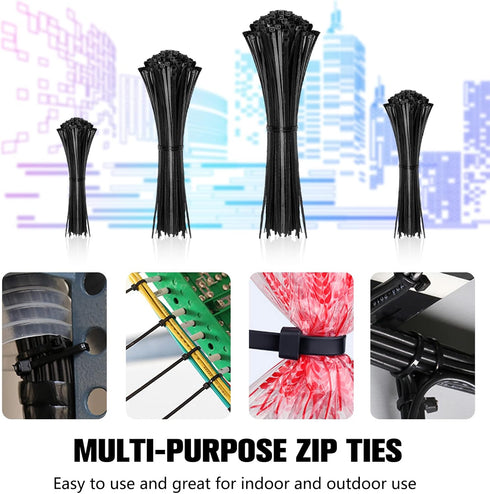 Cable Zip Ties, 400 Pack Black Assorted Sizes 12+8+6+4 Inch, Multi-Purpose Self-Locking Nylon for Home, Office, Garden