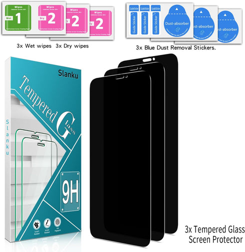 Slanku 3 Pack Privacy Screen Protector for iPhone 12, 12 Pro - Anti-Spy, Full Coverage, Tempered Glass, Case Friendly.