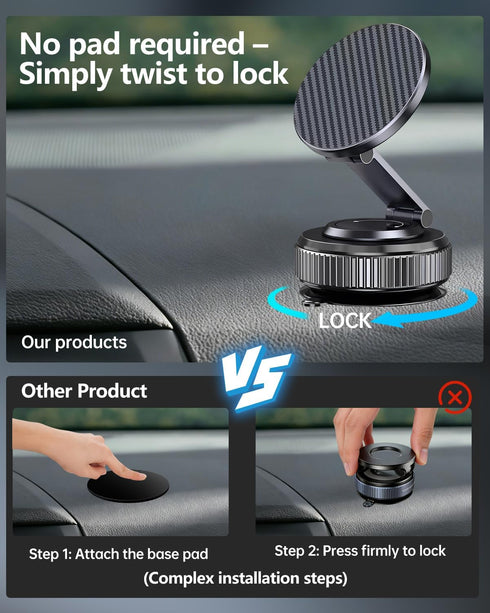 Veipho 360 17-12 Car Phone Holder for MagSafe - Magnetic Vacuum Mount Adjustable, Compatible with iPhone Series
