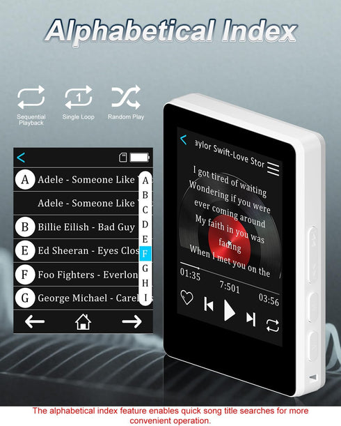 VANSING 32GB MP3 5.2 512GB Player with Bluetooth and Smart Index Search, Portable Bluetooth Music Player with Built