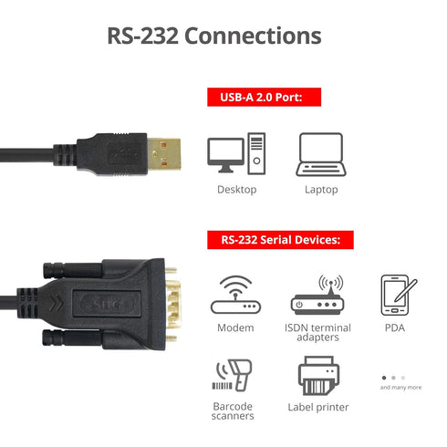 SIIG USB to Serial Adapter, USB 2.0 to RS-232 Male 9-pin DB9 Cable, 3.3ft, FTDI FT232 Chipset, for Windows & Mac