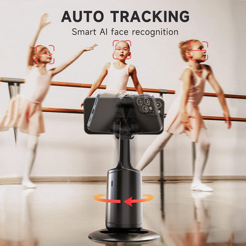 Auto Face Tracking Tripod - 360° Rotation Phone Holder with Remote, Gesture Control, Rechargeable Smart Shooting for