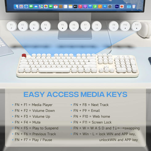 USB Wired Computer Keyboard, Full Size Office Keyboard with Number Pad, Caps Indicators, Foldable Stands for PC Laptop