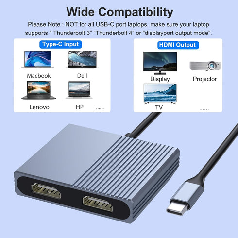 Aibilangose 2 4K@60Hz Dual HDMI Adapter for Monitors, Double HDMI Splitter for dual monitors, Dual Monitor Adapter