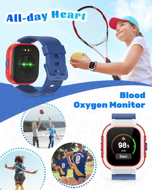 Smart Watch for Kids Girls Boys, Fitness Tracker with Pedometer, Heart Rate Monitor, IP68 Waterproof, Blue