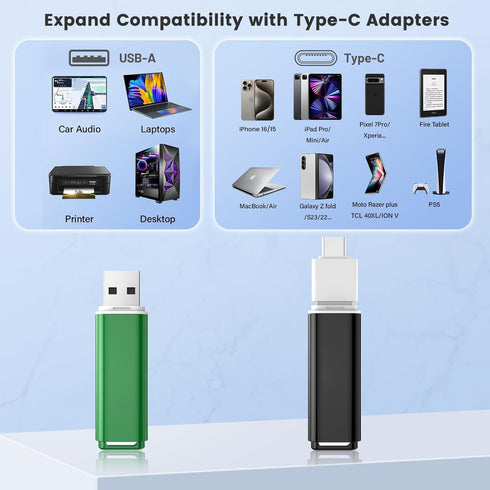 ABLAZE 8GB 2.0 5 Pack 8GB USB Flash Drives with Type C Adaters, Thumb Drives USB Sticks Memory Sticks Pendrives