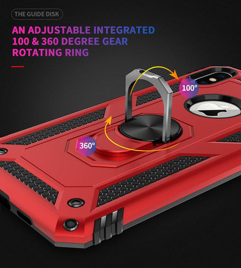 Korecase Dual Layer Case for iPhone X, iPhone Xs, Military Armor Protection with 360 Degree Swivel Ring Kickstand, Red