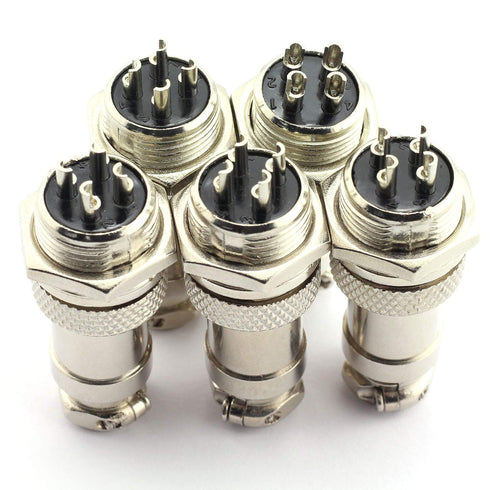 5Pairs GX16 4Pin Male Female Circular Aviation Connector Plug, 16MM Wire Panel Metal Connector