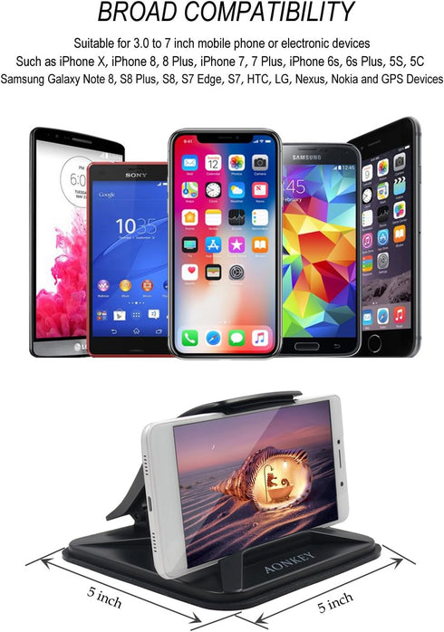 AONKEY Cell Phone Holder for Car, Anti-Slip Dashboard Mount for All Smartphones, Compatible with iPhone & Galaxy
