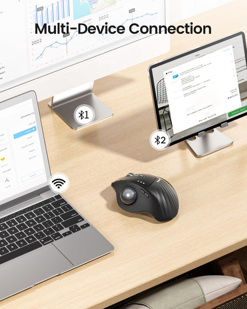ProtoArc Wireless Trackball Mouse, EM01 NL Ergonomic Bluetooth Thumb Mouse, Rechargeable, Adjustable Angle for PC, Mac