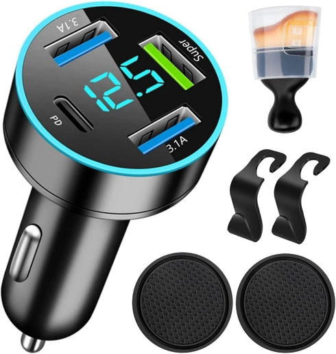 86W Super Fast Car Charger with USB Phone Accessories, Cigarette Lighter Adapter with QC USB-C Type C for 12-24V
