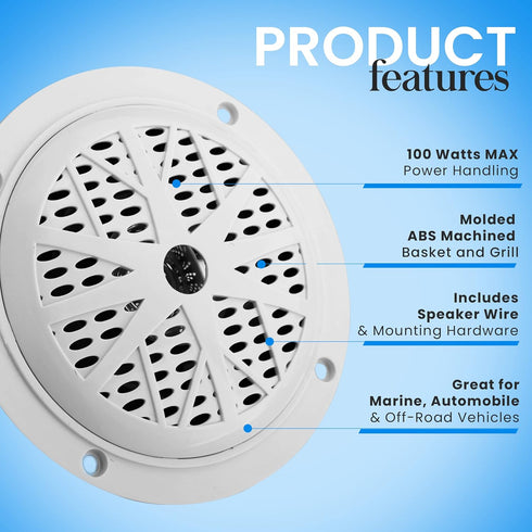 Pyle 4 Inch Dual Marine Speakers, Waterproof Outdoor Audio Stereo Sound System - 1 Pair, PLMR41W (White)