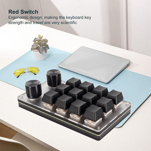 VBESTLIFE Customized Knobs, Red Switch Macro Keyboard Plug and Play USB Keypad, Improve Work Efficiency (12 Keys with 2