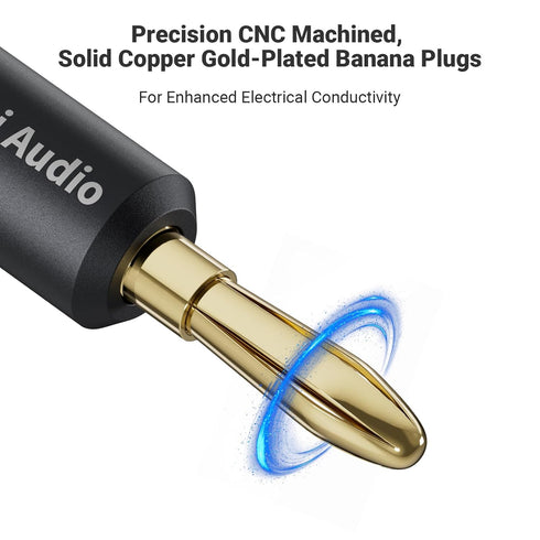 14AWG 5.9Ft, 1 Pack 4 (1.8m/70.87in) Fosi Audio Braided Speaker Wire Pair Cable with Gold Plated Banana Plugs, Black