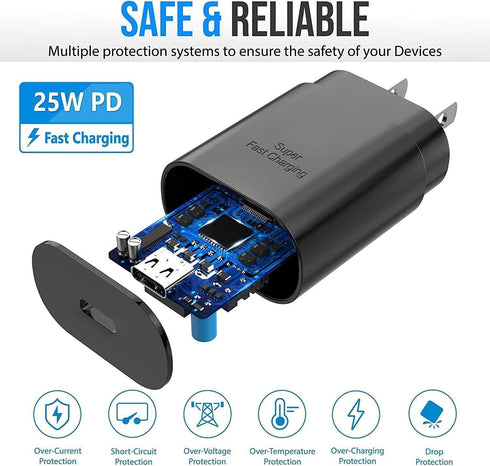 Type C Charger, 25W USB-C PD Fast Charging with 6ft Cable for Samsung Galaxy