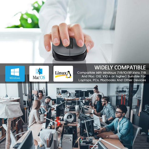 WisFox 2.4G Wireless Mouse for Laptop, Ergonomic Computer Mouse with USB Receiver and Type-C Adapter, 3 Adjustable