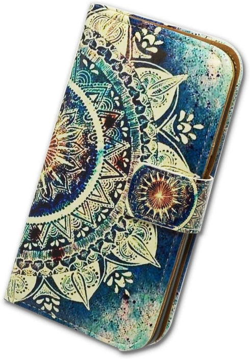 Case for Galaxy S10e, Green Circular Mandala Wallet Flip Folio Leather Cover with Credit Card Holder for Samsung