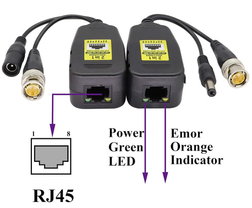 AAOTOKK Cat5 RJ45 720P 960P 1080P 3MP 4MP 5MP 8MP System(18cm-4Pairs) Power Video Balun DC BNC to Network Transceiver