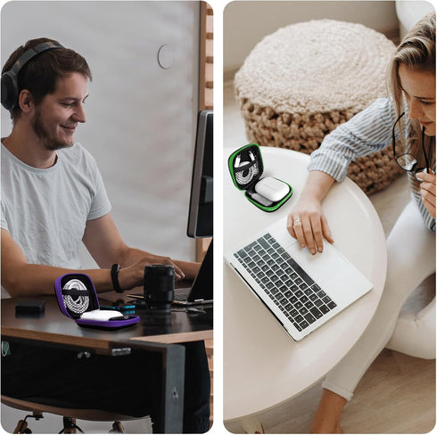 MOLOVA 2Pack Square Earbud Case with Carabiner, Portable EVA Storage Bag for Earphone, Earbud, Earpieces, SD Card