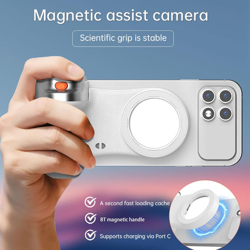 Yunseity Magnetic Phone Camera Grip, Ergonomic BT Selfie Handle with Wireless Shutter Key, Compatible with Tripod