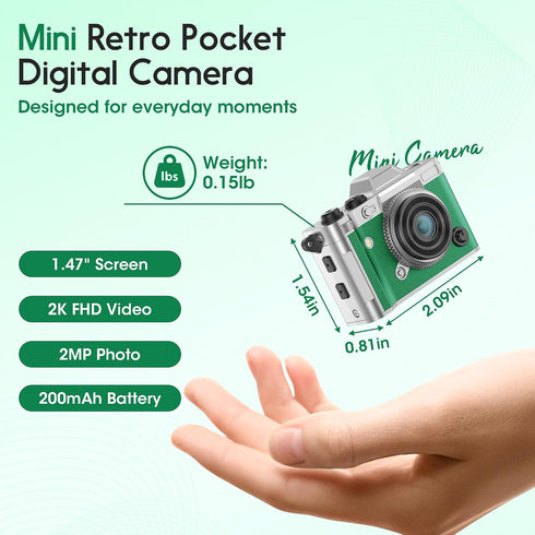 Dienspeak Y2K 2K 16GB Pocket Mini Camera, Retro Keychain Digital Camera with Leather Body, Small Portable HD Video