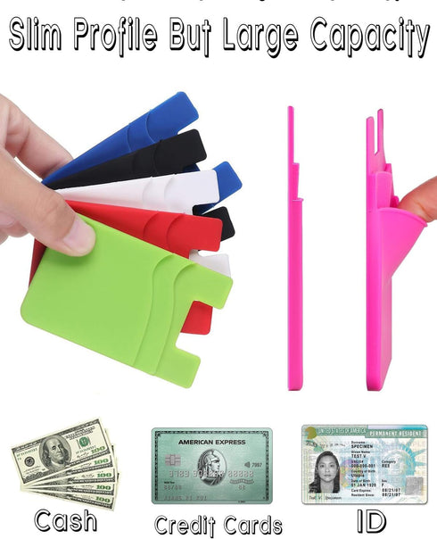 BIAJIYA Card Holder for Back of Phone, Silicone Wallet Sleeve Pocket Stick-on for All Smartphones