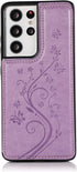 Samsung Galaxy S21 Ultra Phone Case, Purple, with Tempered Glass Screen Protector, Card Holder Wallet Cover, Stand Flip