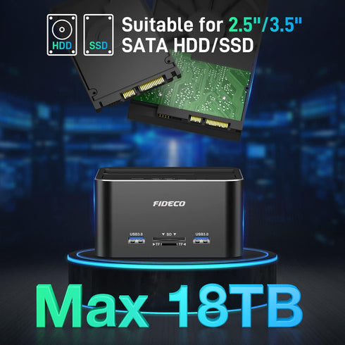 FIDECO Hard Drive Docking Station, USB 3.0 SATA to HDD Docking Station for 2.5 & 3.5 inch SATA HDD/SSD