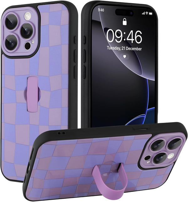 SOKAD for iPhone 16 Pro Case with Finger Strap Kickstand, Cute Checkered Checkerboard
