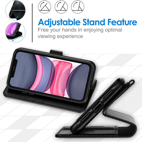 JETech Wallet Case for iPhone 11, Shockproof PU Leather Magnetic Flip Cover with Card Holder and Stand Feature (Black)