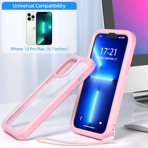 WXR Compatible with iPhone 13 Pro Max Case, Soft Silicone & Crystal Clear Hard PC Back, Military Grade Protection