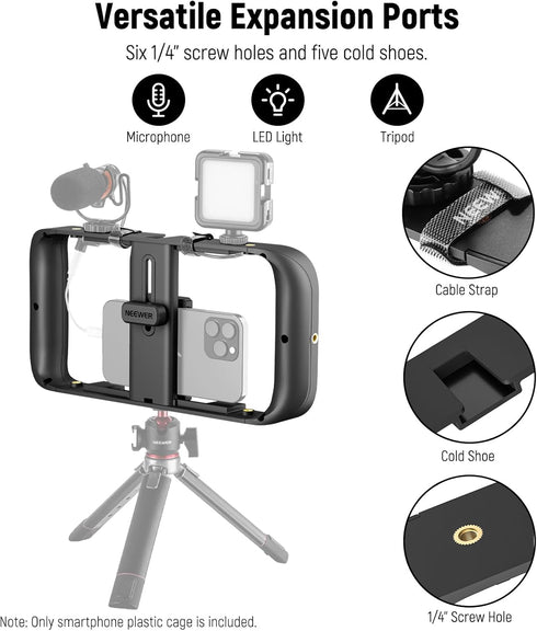 NEEWER Smartphone Video Rig, Phone Stabilizer Grip Vlogging Cage with Cold Shoe Tripod Mount for iPhone Samsung