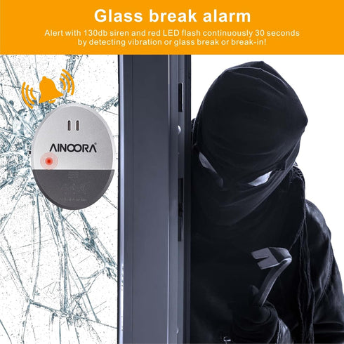 AINOORA 4 Pack, 130dB Window Alarms Loud Glass Break Sensor & Vibration Alarm for Home Security, Burglar Entry Detector