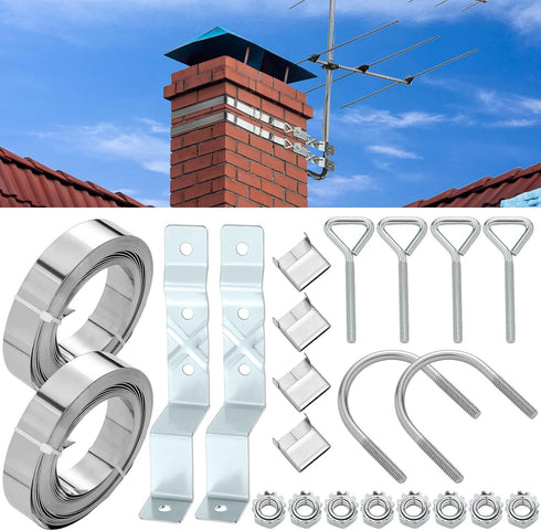 Blulu Z-Type Chimney Antenna Mounts Kits with 12 ft Adjustable Heavy Duty Galvanized