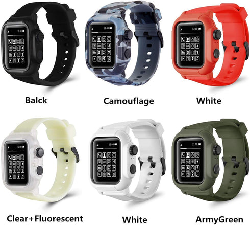 Compatible Apple Watch Band Case 42mm 44mm Series 5/4/3, IP68 Waterproof Case with Soft Silicone Band, White