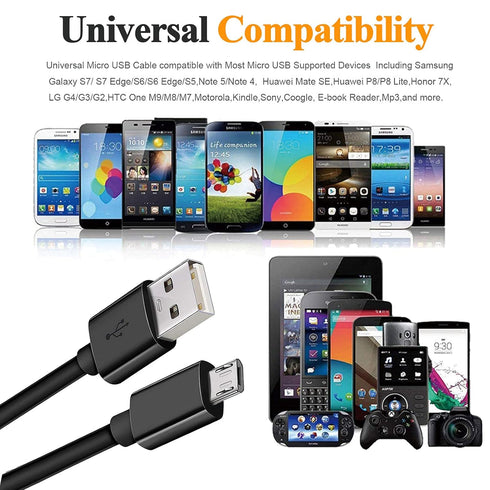10ft Micro USB Cable for Fast Charging & Data Transfer - Compatible with Samsung Galaxy, Kindle Fire, LG, PS4, Xbox -