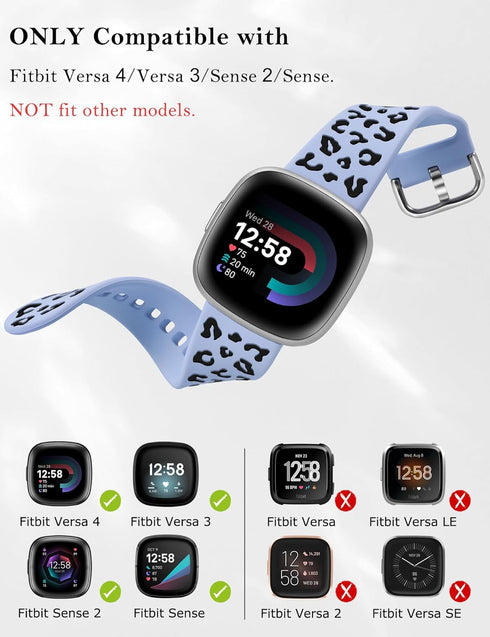 Minyee 2 Pack Leopard Engraved Band for Fitbit Versa 4/Versa 3/Sense 2, Two-Tone Cheetah Soft Silicone Strap