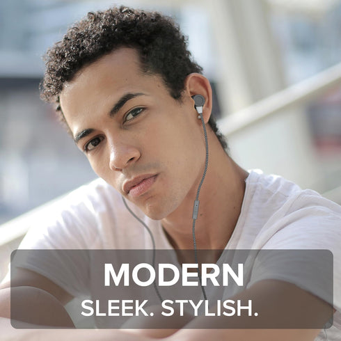 Coby Noise Isolating Metal Wired Earbuds, Tangle Free Braided Wire, Built-in Microphone, Noise Canceling Headphones