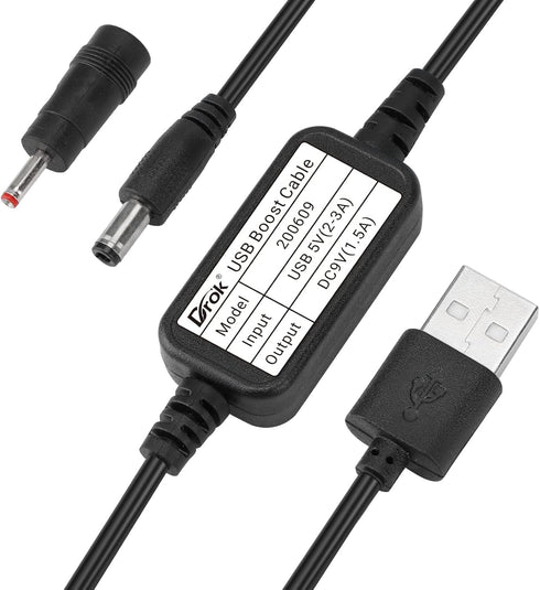 DROK USB to 9V, 5V to 9V USB Boost Converter, 1.2 Meter Length Power Regulator Line